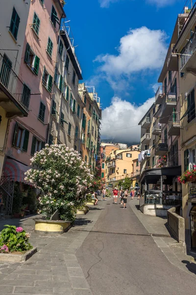 Riomaggiore Cinque Terre Itália Junho 2018 Turistas Caminhando Pelas Ruas — Fotografia de Stock