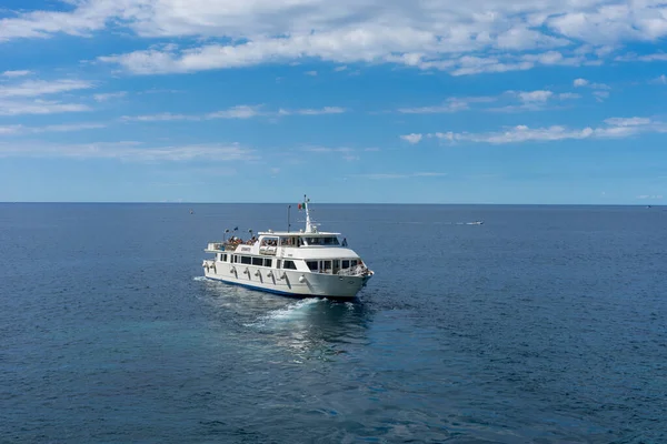 Riomaggiore Cinque Terre Italy June 2018 Tourists Boat Ocean Overlooking Royalty Free Stock Photos