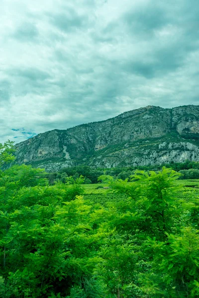 意大利 拉斯皮西亚到卡斯尔特鲁思的火车 背景是一座座山 — 图库照片