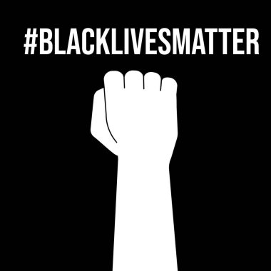  BlackLivesmatter posteri. Beyaz Yumruk, siyaha sıkılmış el kaldırma. Anti-ırkçılık, devrim, grev konsepti. Düz siyah ve beyaz biçiminde stok vektör illüstrasyonu.