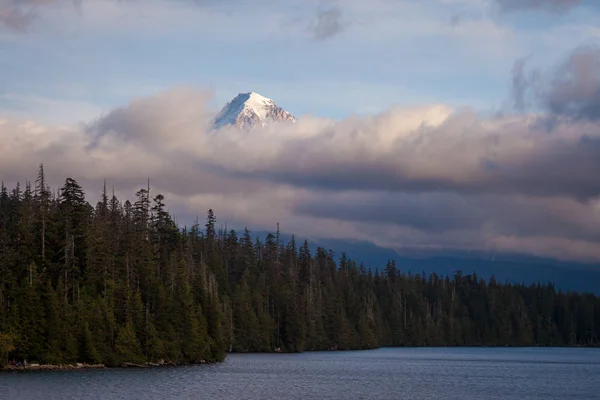 Mount Hood shrouded in low clouds at Lost Lake in Oregon Royalty Free Stock Photos