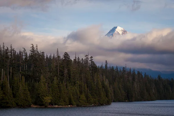 Mount Hood shrouded in low clouds at Lost Lake in Oregon Royalty Free Stock Photos