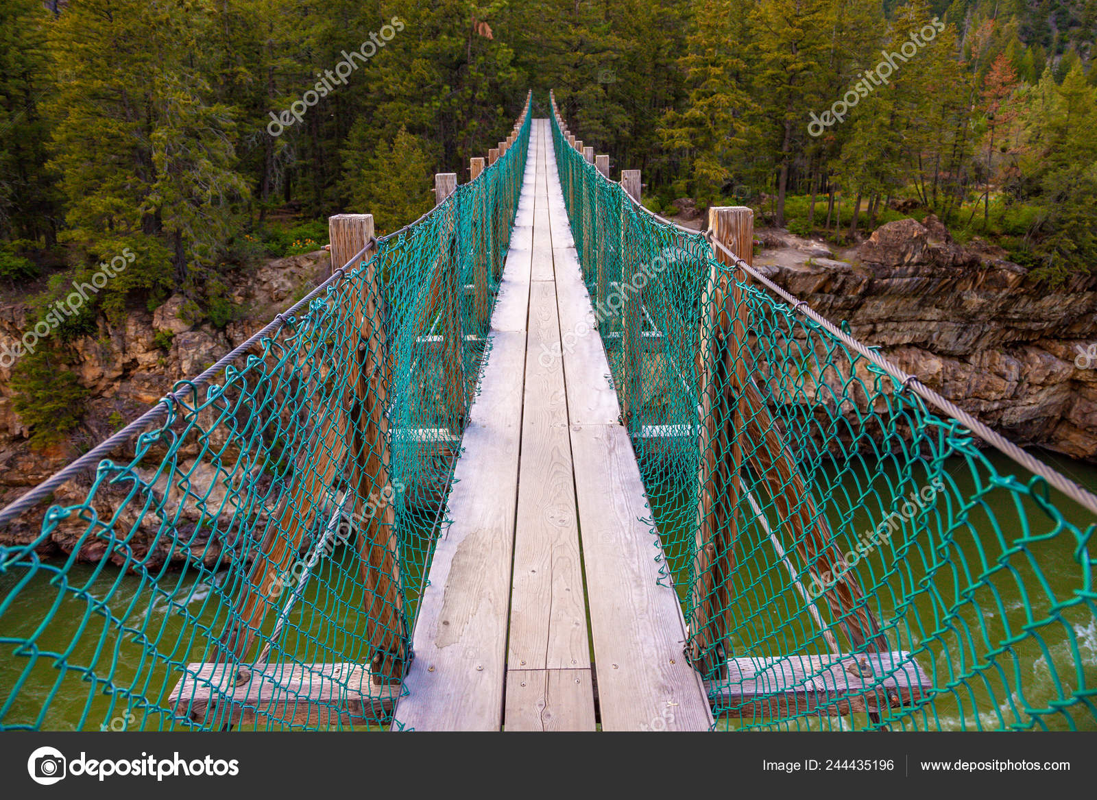 Kootenai Falls Suspension Bridge Ove The Kootenay River Near