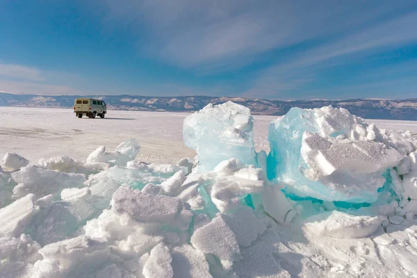Σμήνη Από Μπλε Πάγο Πάγος Της Παγωμένης Λίμνης Baikal — Φωτογραφία Αρχείου