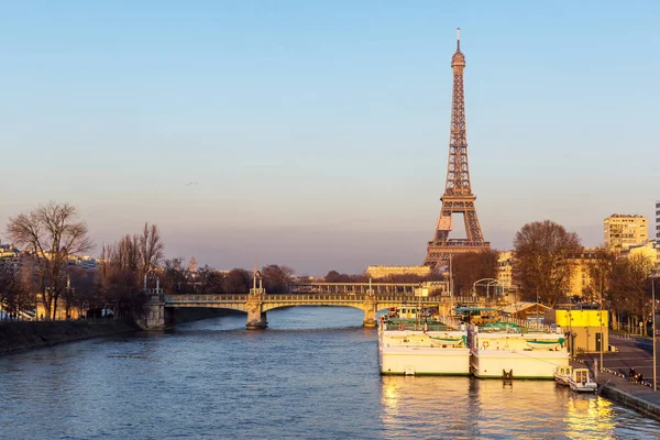 Naplemente Eiffel Torony Pont Rouelle Párizs Franciaország Pont Rouelle Csak — Stock Fotó