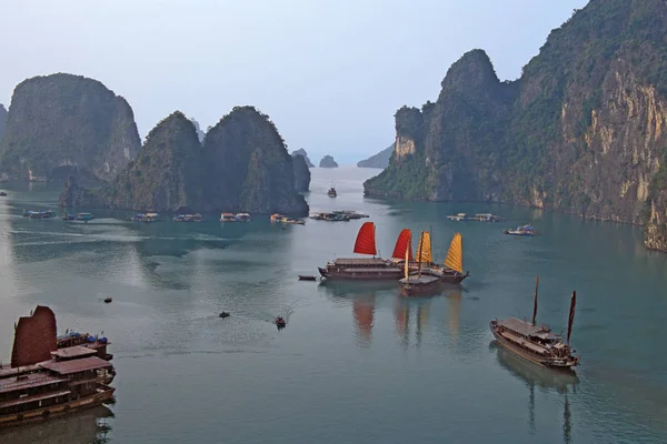 View of sailboats from surprise cave in Ha Long Bay - Vietnam