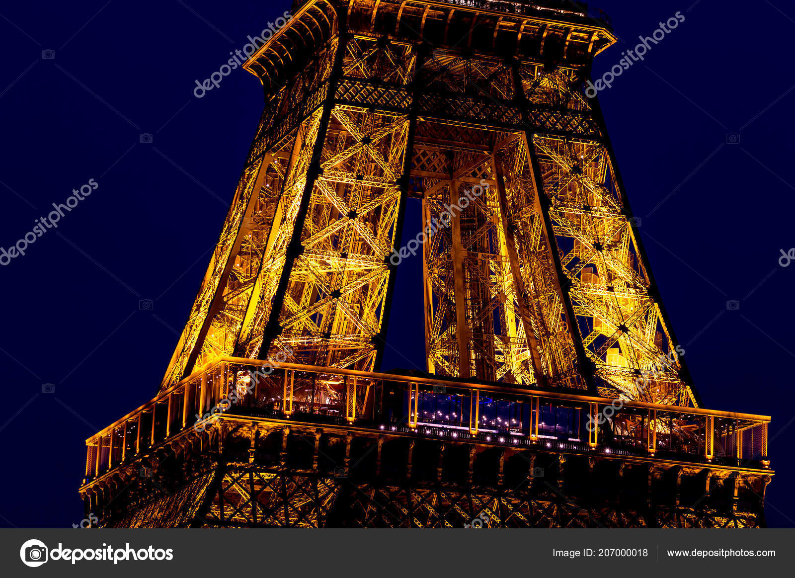 Paris France July 2018 Close Eiffel Tower Lighting Night Paris