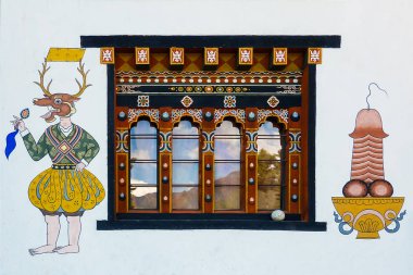 Doğu Butan: Bhutan house - Bhutan geleneksel penis resimler. Sembol iyi şans getirir ve kötü ruhları sürücüler.