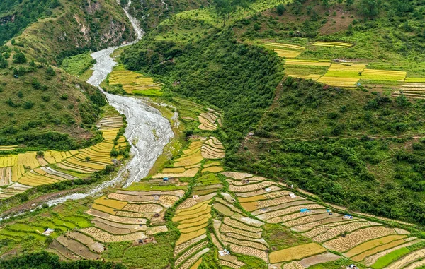 Paisagem agrícola pitoresca no Butão rural — Fotografia de Stock