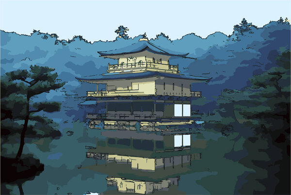 Векторная демонстрация в карикатурном стиле "Золотого павлина" - Киото, Япония
.