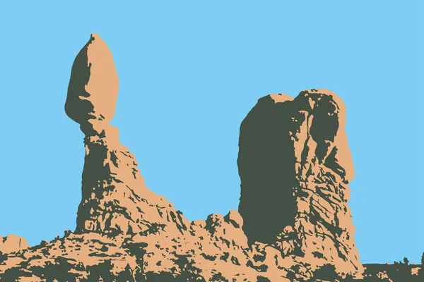 Vektör çizim dengeli kaya oluşumu Arches National Park - Güney Utah, ABD