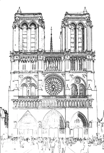 Ilustración Vector Estilo Dibujo Notre Dame París París Francia — Archivo Imágenes Vectoriales