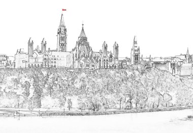 Parlamento Hill - Ottawa, Ontario, Kanada. Onun Gotik revival suite binaların Kanada Parlamentosu evi.