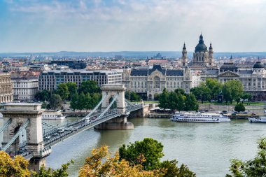Aerial view of Chain Bridge and St. Stephen's Basilica - Budapest clipart