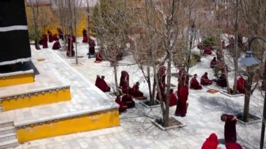 Lhasa, Tibet: avlusunda tartışan sera Manastırı 'nda Tibetli rahipler.