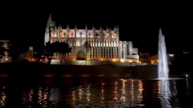 Palma de Mallorca Katedrali gece Timelapse-Balearic Adaları, Ispanya