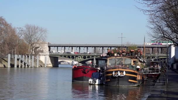 Παρίσι Γαλλία Φεβρουαρίου 2019 Μετρό Κυκλοφορίας Στο Pont Bir Hakeim — Αρχείο Βίντεο