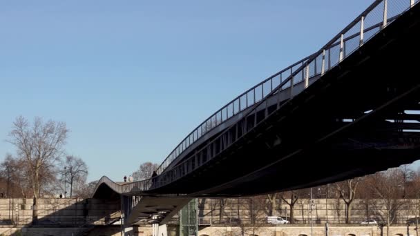 Visitantes Bnf Caminhando Ponte Pedonal Simone Beauvoir Esta Passarela Sobre — Vídeo de Stock