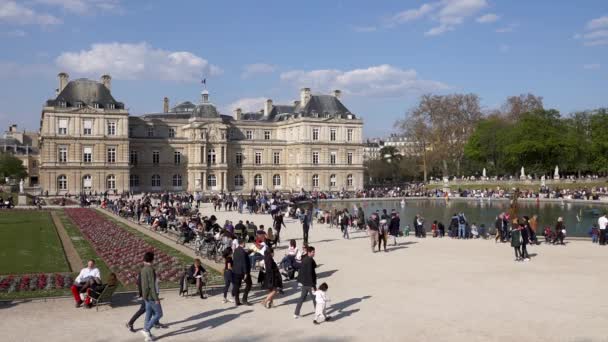 Pessoas que gostam de sol no jardim do Luxemburgo no domingo - Paris — Vídeo de Stock