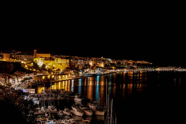 Mahon Hafen Bei Nacht Menorca Balearen Spanien — Stockfoto