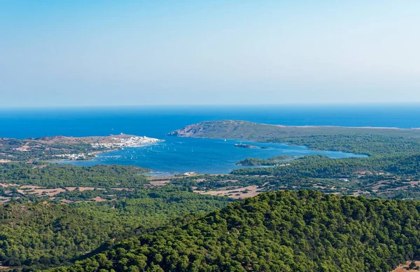Letecký Pohled Severní Pobřeží Menorky Fornells Vrcholu Monte Toro Mercadal — Stock fotografie