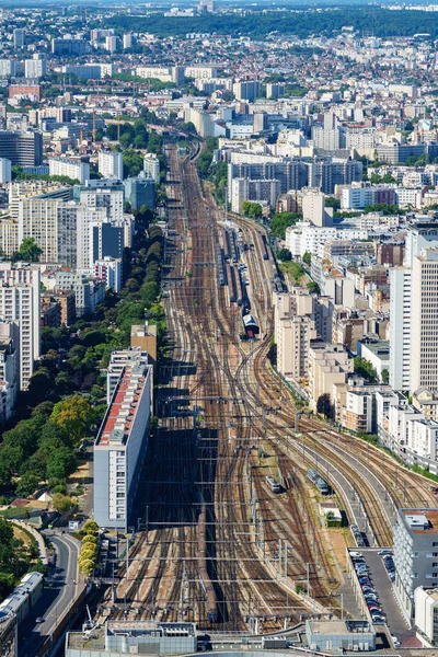 Verklig Utsikt Över Montparnasse Tågstation Järnvägslinjer Paris Frankrike Dagsbild Från — Stockfoto