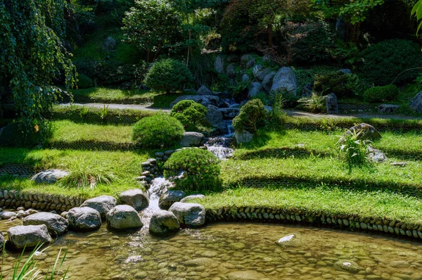 Bach Und Felsen Schönen Japanischen Garten Albert Kahn Sommer Boulogne — Stockfoto