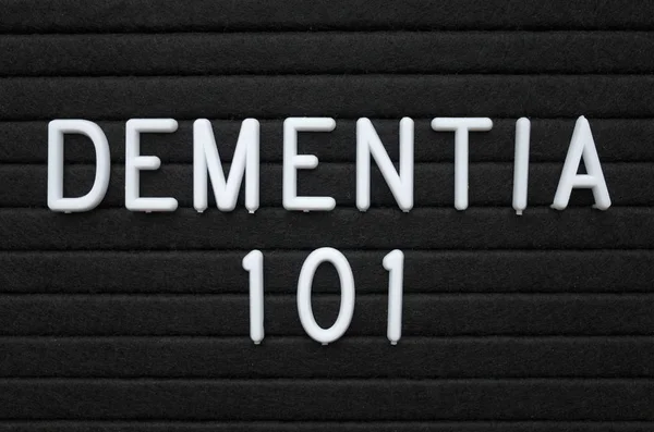 Words Dementia 101 White Plastic Letters Black Letter Board Introduction — Stock Photo, Image