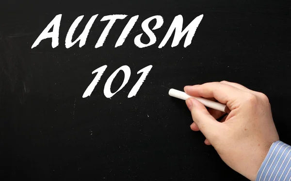 Hand Skriva Orden Autism 101 Svart Tavla Som Introduktion Till — Stockfoto