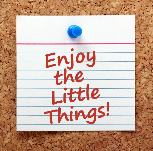 Reminder Enjoy Little Things Life Red Text Card Pinned Cork — Stock Photo, Image