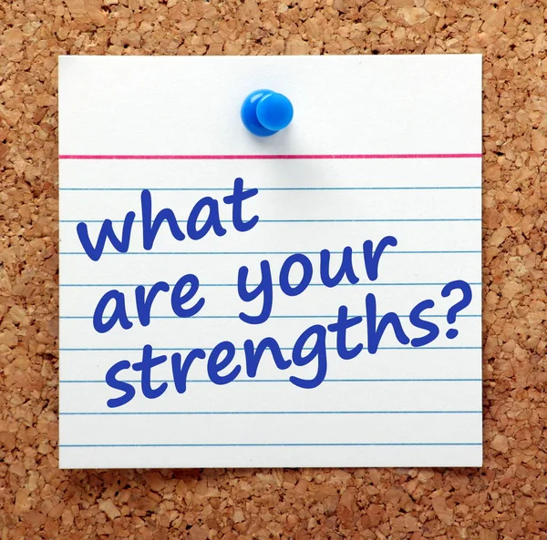 Question What Your Strengths Note Card Pinned Cork Notice Board — Stock Photo, Image