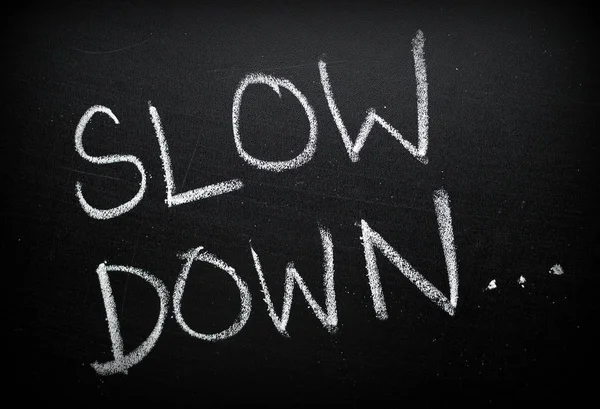 Phrase Slow Hand Written White Chalk Blackboard Reminder Avoid Stress — Stock Photo, Image