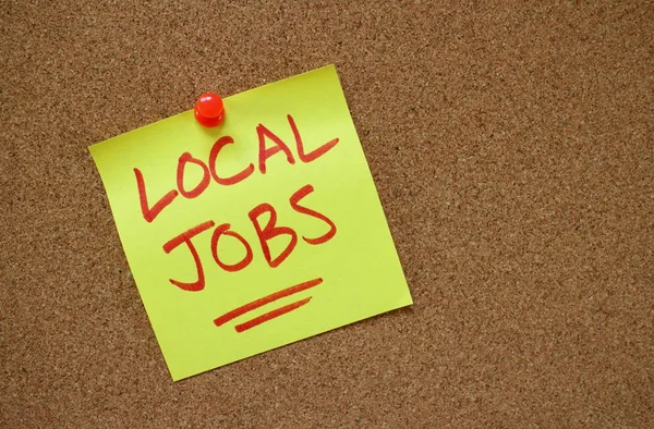 Palavras Local Jobs Escrito Mão Uma Nota Pegajosa Amarela Fixado — Fotografia de Stock