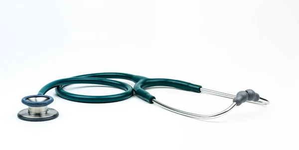 Gröna Stetoskop Isolerad Vit Bakgrund Med Kopia Utrymme Medicinskt Verktyg — Stockfoto