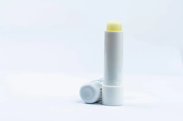 Lip Balm Dry Sensitive Lips Opened Cap Lip Care Isolated — Stock Photo, Image
