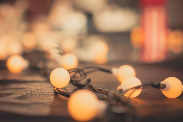 Luz Seletiva Lâmpada Decoração Foco Com Preta Fundo Borrado Bulbo — Fotografia de Stock