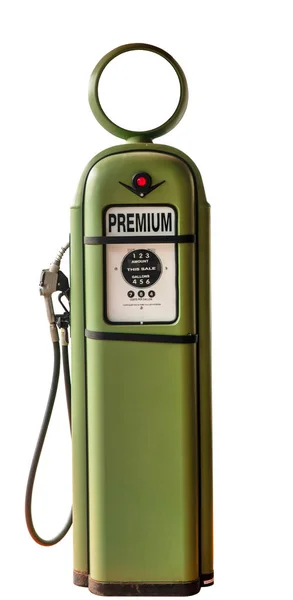 Vintage Green Gasoline Pump Old Gas Station Petrol Pump Filling — Stock Photo, Image