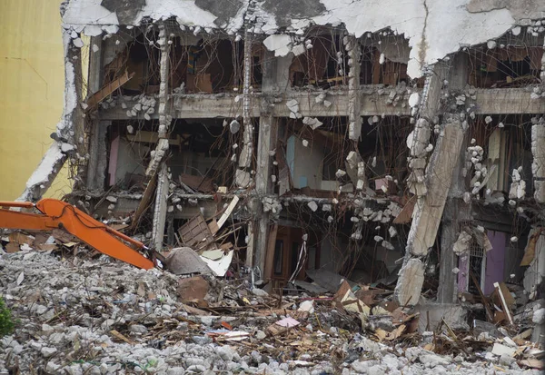 Edificio Destruido Industrial Demolición Edificios Por Explosión Edificio Hormigón Abandonado — Foto de Stock