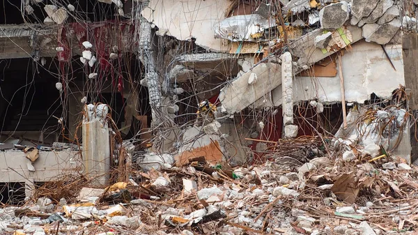 Edificio Destruido Industrial Demolición Edificios Por Explosión Edificio Hormigón Abandonado — Foto de Stock