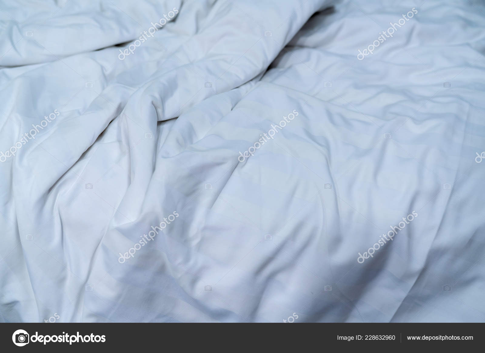 White Linen Blanket Hotel Bedroom Close Detail Messy White Blanket