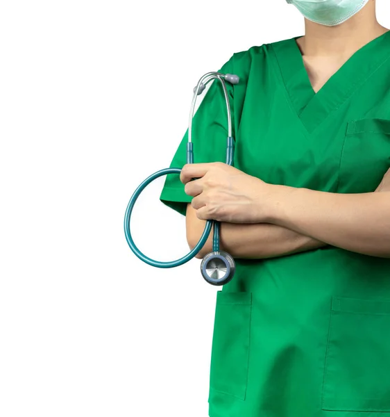 Sebész Orvos Kopás Zöld Scrubs Ing Egységes Zöld Arc Maszk — Stock Fotó