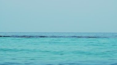 Deniz ya da okyanus yeşil zümrüt suda. Sabahları açık mavi gökyüzü karşı dalga dalgalanma. Güzel azure sahil. Tropik Cennet Plajı'nda yaz tatili. Deniz temiz ve berrak suda.