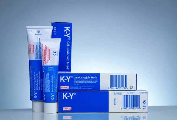 K-Y Jalea Lubricante Estéril. Lubricación vaginal. Lubricante personal soluble en agua utilizado como lubricante para la intercausa sexual y la masturbación. Lubricante quirúrgico . — Foto de Stock