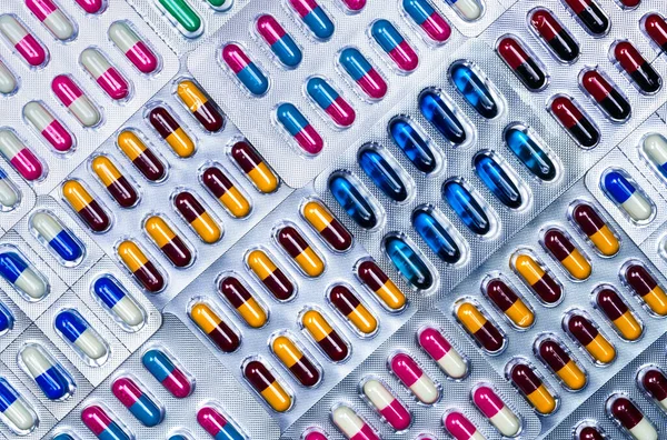 Vista Dall Alto Delle Capsule Blister Industria Farmaceutica Concetto Industria — Foto Stock