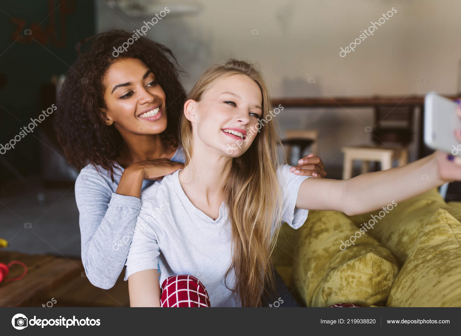 Young Pretty African American Woman Dark Curly Hair Beautiful