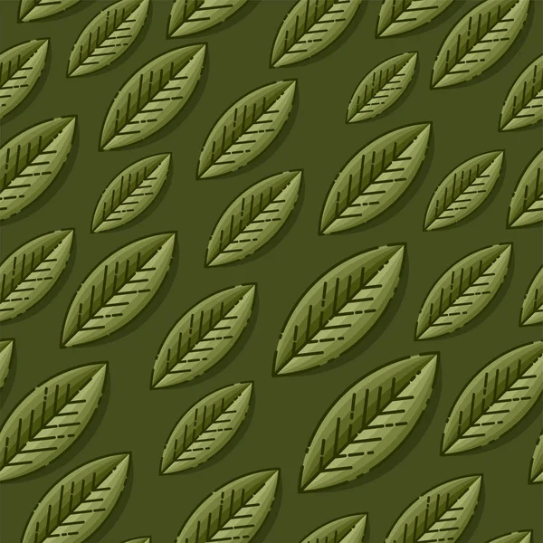 Motif vectoriel sans couture avec feuille sur fond vert foncé. Modèle pour fonds d'écran, fond du site, conception d'impression, cartes, conception de menu, invitation. Thème été et automne. Illustration vectorielle . — Image vectorielle