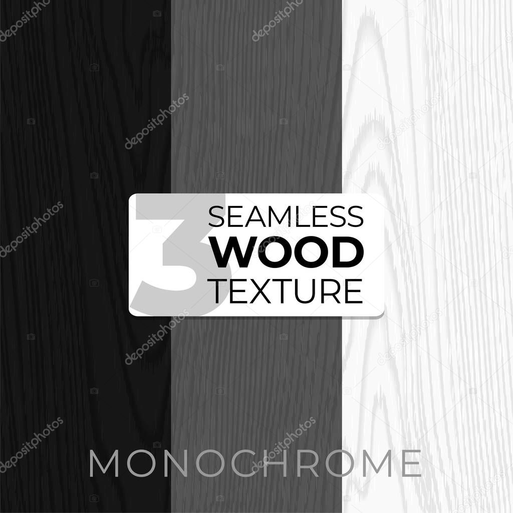 Set of monochrome vector seamless patterns. Wooden texture. Vector illustration for posters, backgrounds, print, wallpaper. Illustration of wooden boards. EPS10.