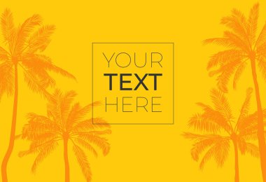 Düz stil palmiye ağacı ve kopya alanı ile sıcak tropikal banner. Vektör şablonu metin için yer. Vektör çizim. Eps10