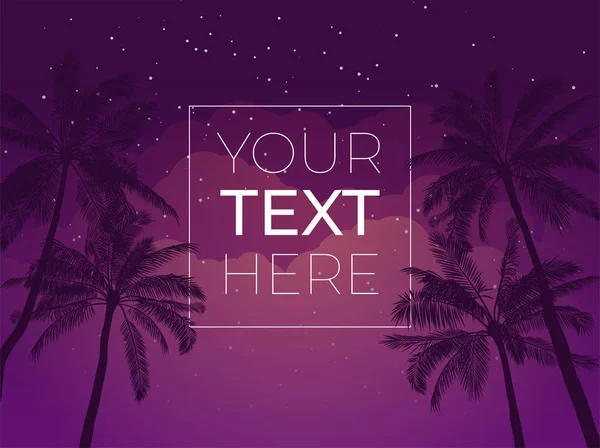 Tropical banner with palm tree and night sky and copy space. Vector template with place for your text for poster, banner, invitation. Vector illustration. EPS10 — Stock Vector