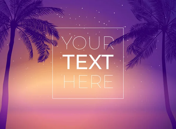 Banner with palm tree and sunset sky and copy space. Vector template with place for your text for poster, banner, invitation. Vector illustration. EPS10 — Stock Vector